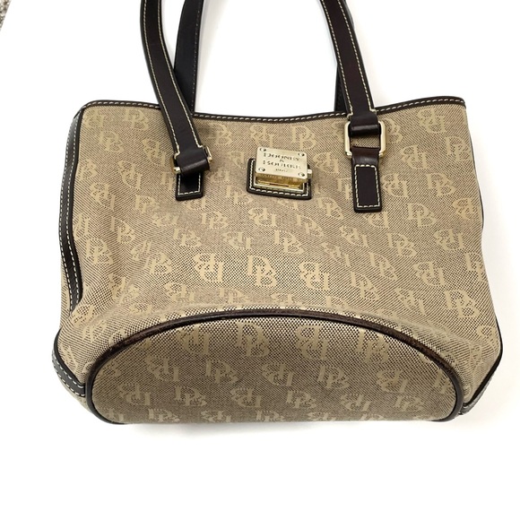Dooney And Bourke Brown Leather Signature Jacquard Hobo Shoulder Logo - Picture 6 of 16